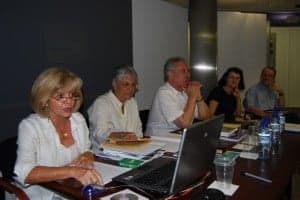 Seco, Celorio y Ferré en el curso de verano de la UNED. JLP.