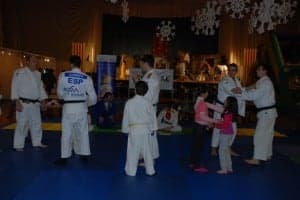 Los judokas en pleno combate. 