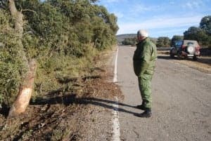 Un vecino de Naval observa el lugar del siniestro. JLP.