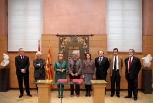 Firmantes del acuerdo en la sede del Gobierno de Aragón.