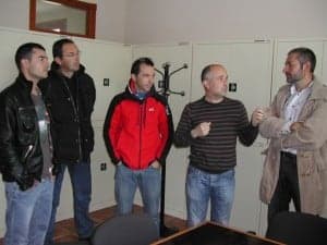 Miguel Ángel Puyuelo, Alcalde de Berbegal, David López, concejal, Chuaquín Bernal, Secretario de Organización de CHA, José Ramón Ceresuela, Secretario Territorial del Alto Aragón y Álbaro Abadías, Vicesecretario Territorial del Alto Aragón.