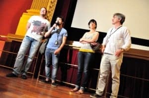 Los directores Esteban Roel, Gaizka Urresti, la actriz Carmen Barrantes y Daniel Remon.