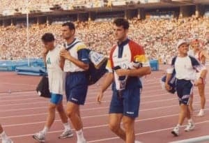 Álvaro Burrell en la pista atlética de Barcelona 92. 
