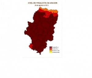 Situación de las temperaturas en Aragón.