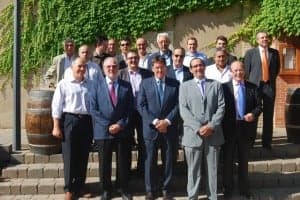 Consejo Regulador de Somontano con el consejero Aliaga y Álvaro Calvo, ex delegado territorial. JLP.