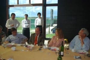 Pérez junto a su equipo en una comida en el Flor Laus. JLP.