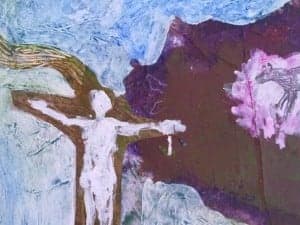 Mujer y lobo, árboles de la vida. Artista: Joan Raven.