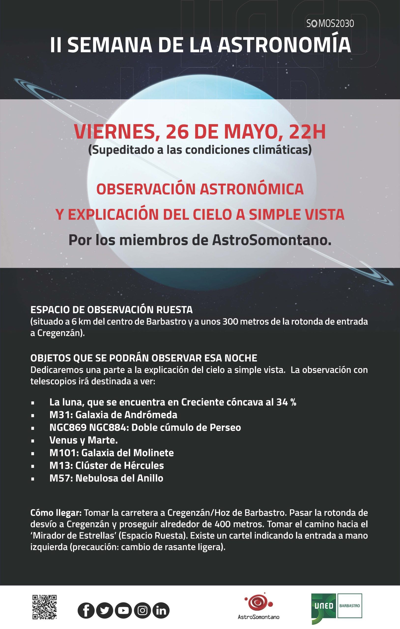 Observación astronómica y explicación del cielo a simple vista