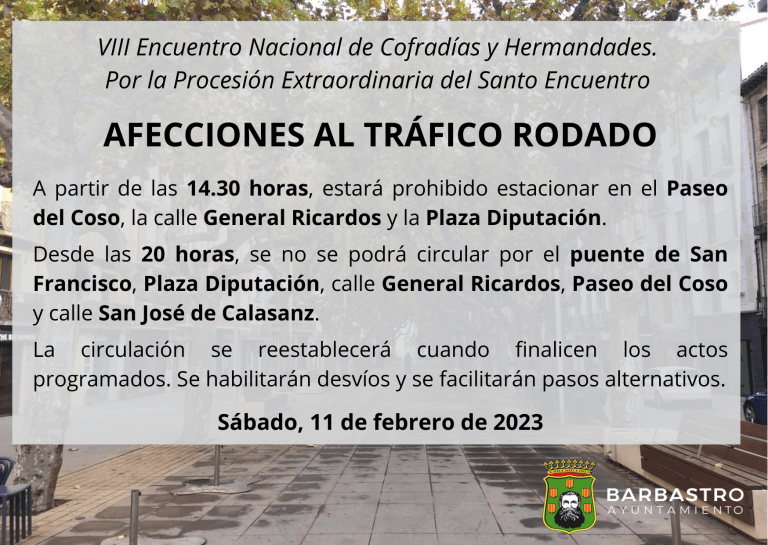 Procesión Extraordinaria del Santo Encuentro en Barbastro: restricciones tráfico