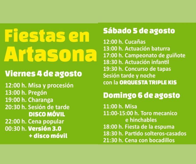 Programa de fiestas en Artasona