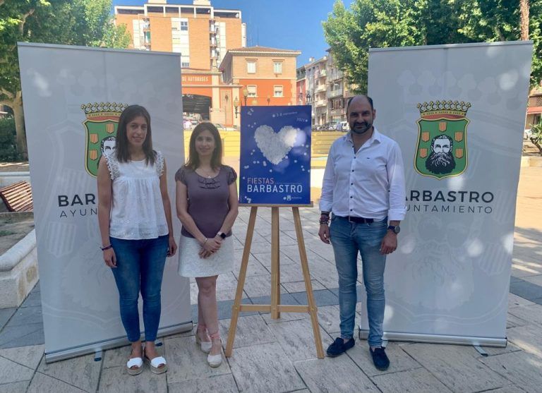 Un corazón de confeti blanco sobre fondo azul invita a vivir las Fiestas de Barbastro 2023