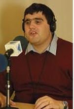 El periodista deportivo, invidente, Sergio Brau de Huesca y su equipo el Málaga, Campeones de la Liga de Fútbol Sala para Ciegos Sergio Brau
