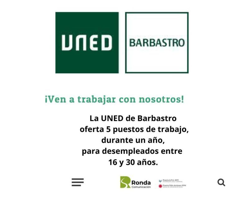 La UNED de Barbastro oferta 5 puestos de trabajo UNED Barbastro trabajo
