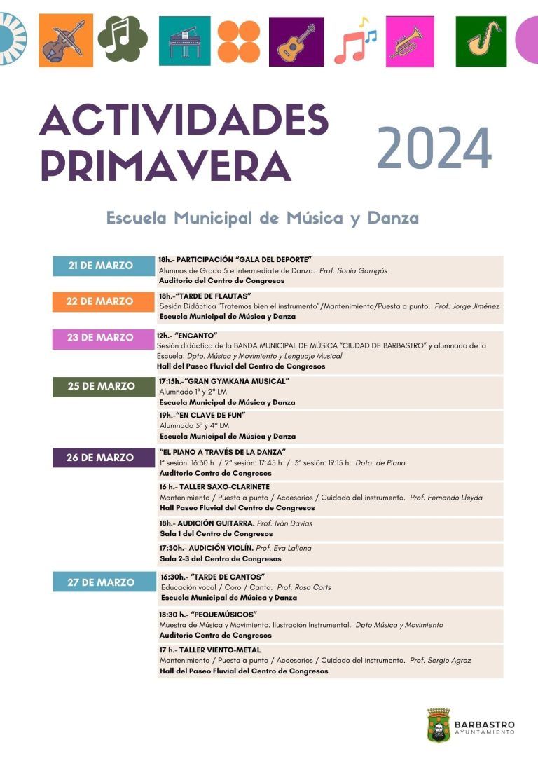 La Escuela Municipal de Música y Danza de Barbastro presenta las actividades para esta primavera La Escuela Municipal de Música y Danza de Barbastro presenta las actividades para esta primavera