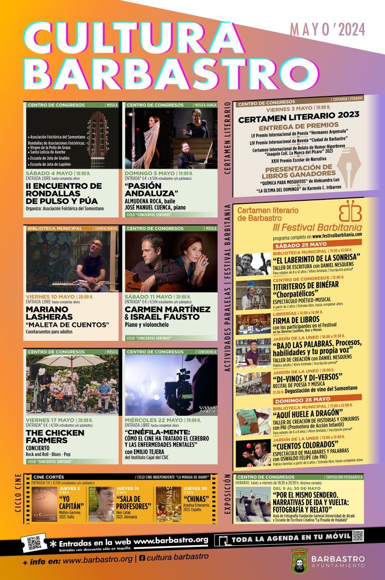 Música, cine y literatura, protagonistas de la programación cultural de mayo en Barbastro Programación cultural mayo Barbastro