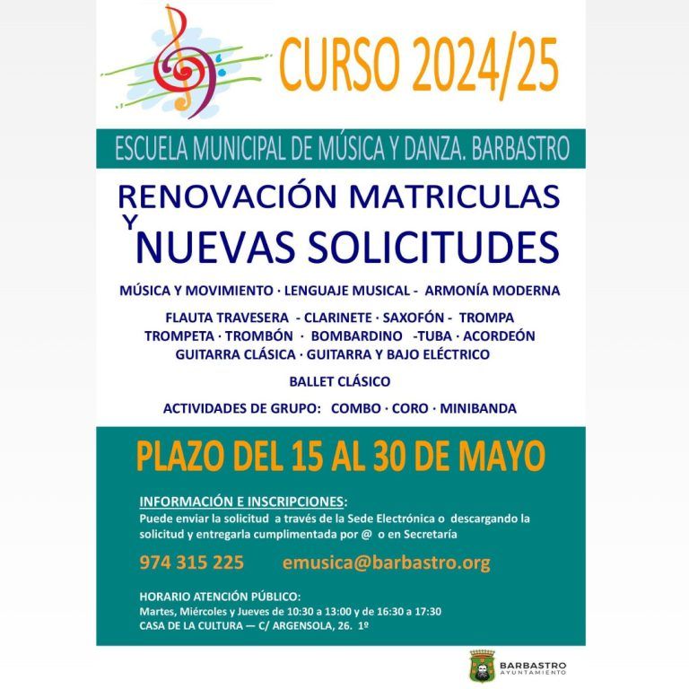 La Escuela Municipal de Música y Danza de Barbastro abre el plazo de matriculación para el próximo curso escuela musica danza barbastro