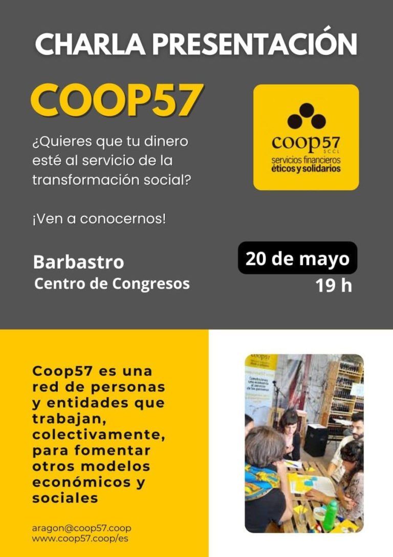 El Centro de Congresos de Barbastro acoge el lunes la charla presentación de COOP57 COOP 57 en Barbastro