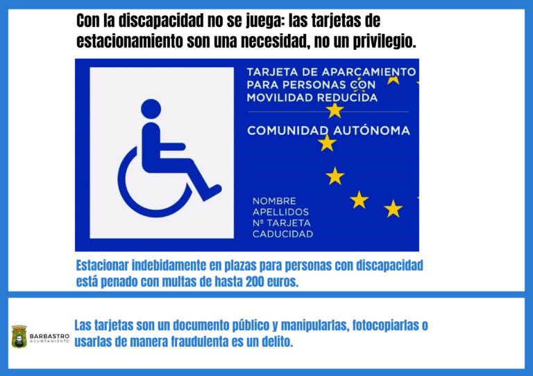 Campaña de la Policía Local Barbastro para evitar el uso fraudulento de tarjetas de estacionamiento para personas con movilidad reducida Policía Local Barbastro campaña