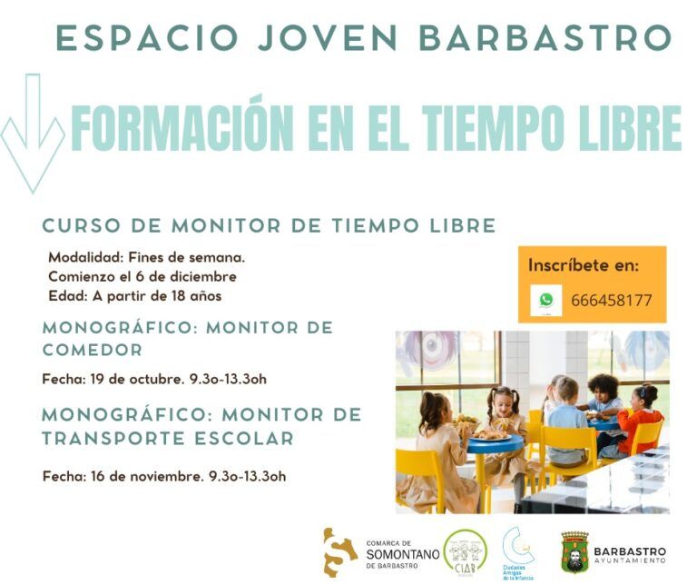 Barbastro organiza cursos de monitor de tiempo libre, comedor y transporte escolar Cursos Barbastro