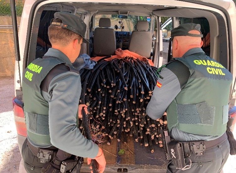 La Guardia Civil detiene a una persona in fraganti en un dispositivo de prevención del robo de cable de cobre