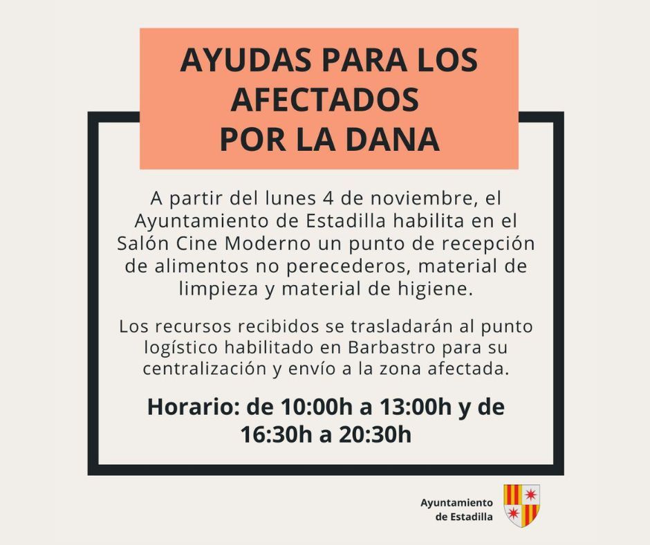 Estadilla habilita punto recogida ayuda para afectados por la DANA