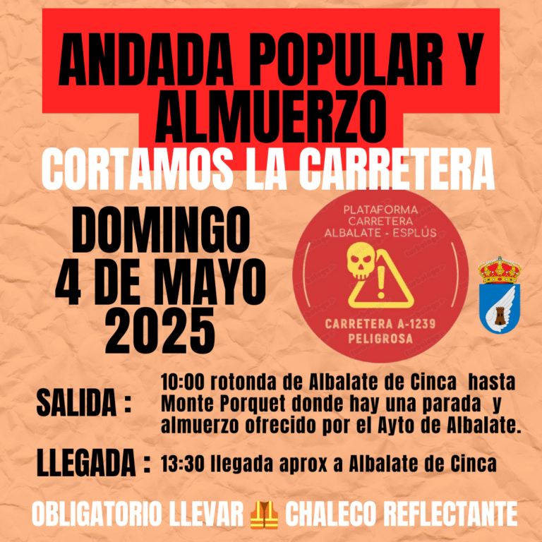 Andada popular para reivindicar el reacondicionamiento de la carretera A-1239 entre Albalate y Esplús andada carretera Albalate Esplús
