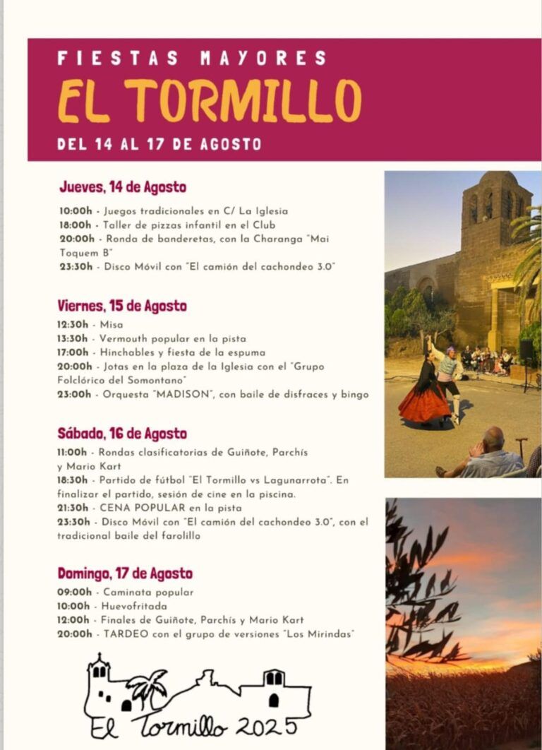 Fiestas Mayores El Tormillo – Del 14 al 17 de agosto fiestas El Tormillo 2025