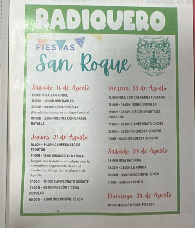 Programa de fiestas de San Roque en Radiquero de 2025 fiestas san roque radiquero