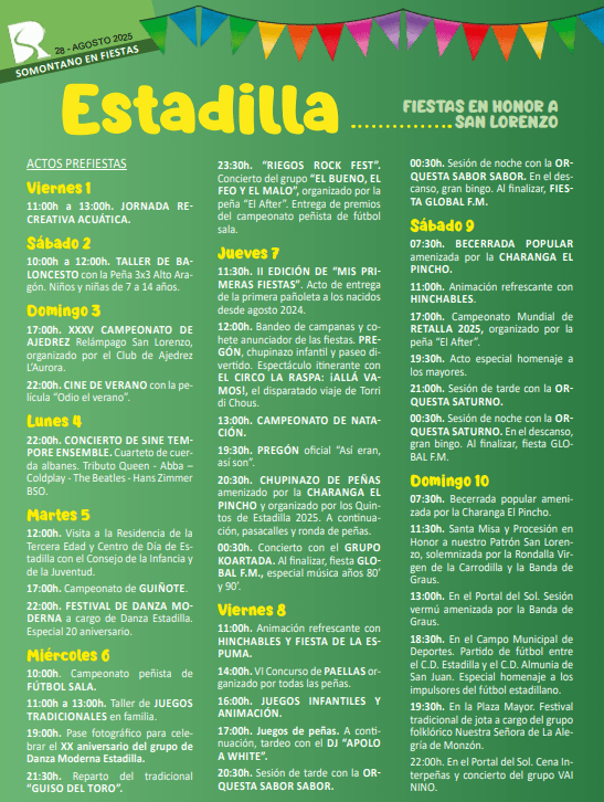 Fiestas en honor a San Lorenzo – Estadilla 2025 actos prefiestas Fiestas de Estradilla