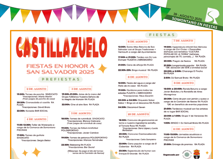 Fiestas en honor a San Salvador – Castillazuelo 2025 actos prefiestas Fiestas de Castillazuelo