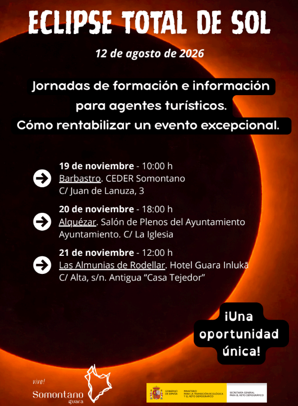 Guara Somontano organiza un ciclo de jornadas formativas dirigido a profesionales turísticos para rentabilizar el eclipse total de Sol del 12 de agosto de 2026 eclipse guara somontano