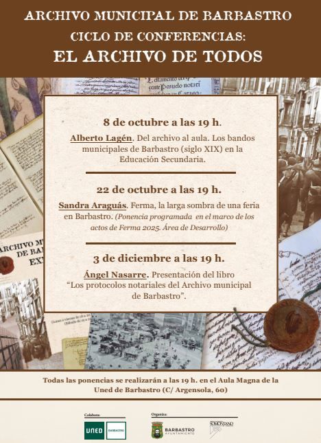Ángel Nasarre, con la presentación de ‘Los protocolos notariales del Archivo Municipal de Barbastro’, cierra este 3 de diciembre el ciclo de conferencias activado para acercar la labor del Archivo Municipal a la ciudadanía Archivo Municipal de Barbastro