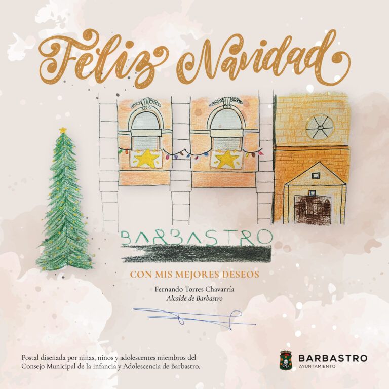 El Ayuntamiento de Barbastro confía de nuevo su imagen navideña a los escolares del Consejo de la Infancia Postal Navidad Barbastro