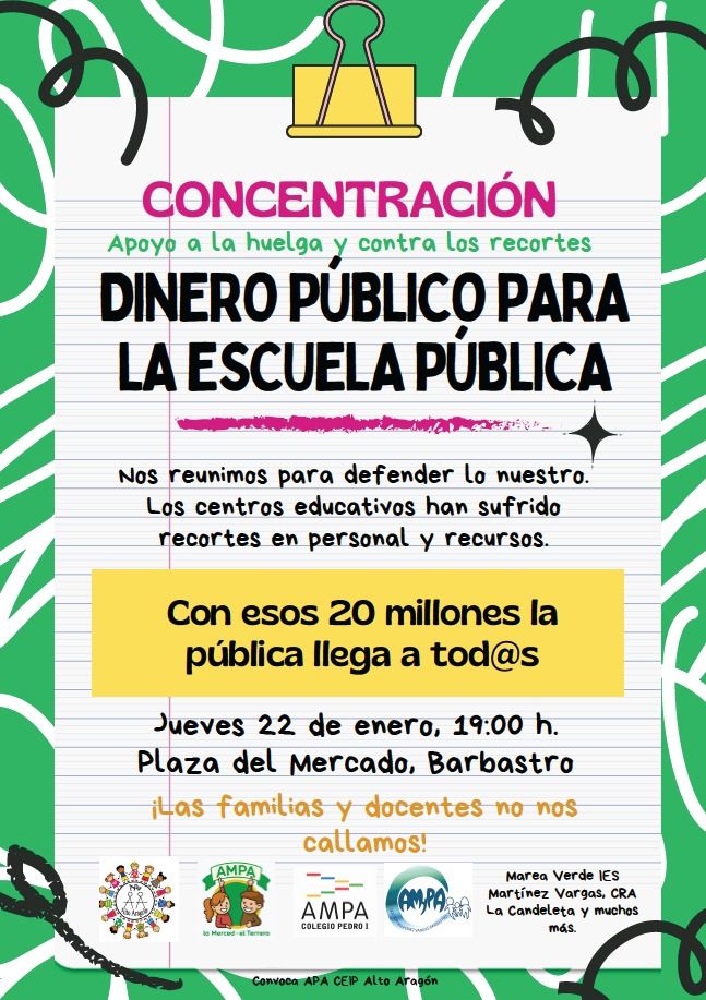 La comunidad educativa llama a movilizarse en Barbastro en defensa de la educación pública manifestacion educación pública Barbastro