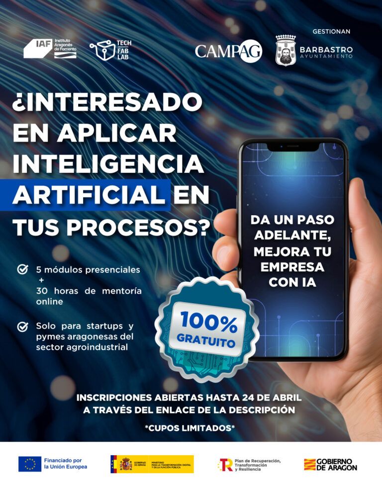 Barbastro, el Instituto Aragonés de Fomento y el Cluster Aragonés de Medios de Producción Agrícola y Ganadera (CAMPAG) acercan la IA a las empresas del sector con un curso gratuito de 50 horas ia barbastro