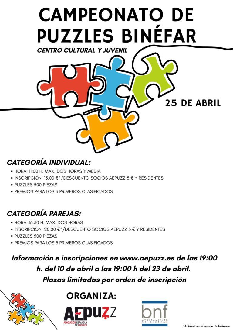 Binéfar acoge por primera vez el Campeonato de Puzzles el próximo 25 de abril Puzzles Binéfar