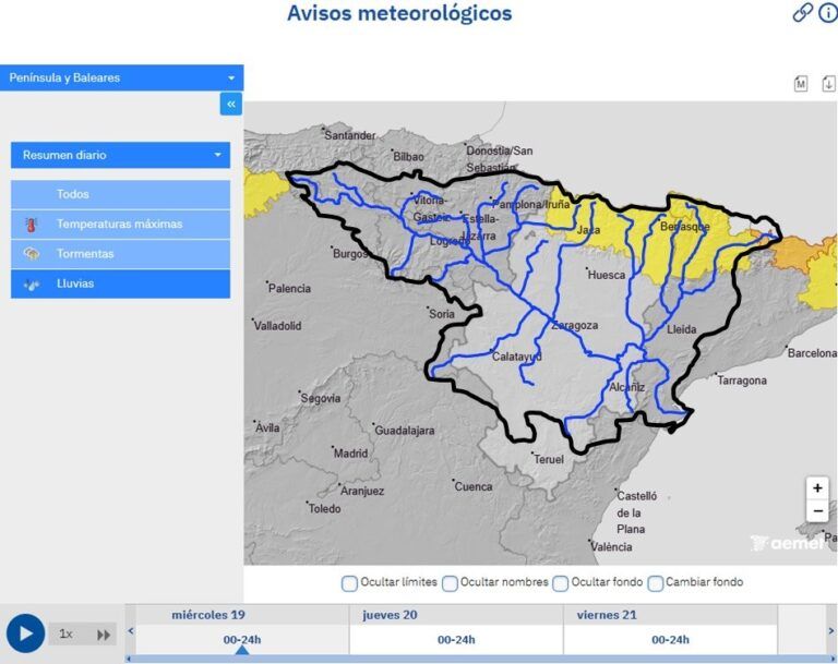 Ante los avisos amarillos de la AEMET por riesgo de lluvia intensa, posibilidad de crecidas súbitas en cauces menores y barrancos en el Pirineo hoy