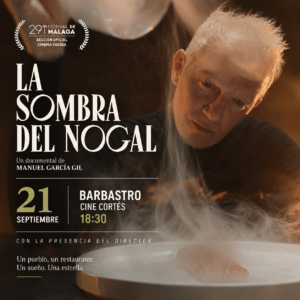 Cartel de La sombra del nogal en Barbastro, documental que se proyecta en el Cine Cortés el 21 de septiembre