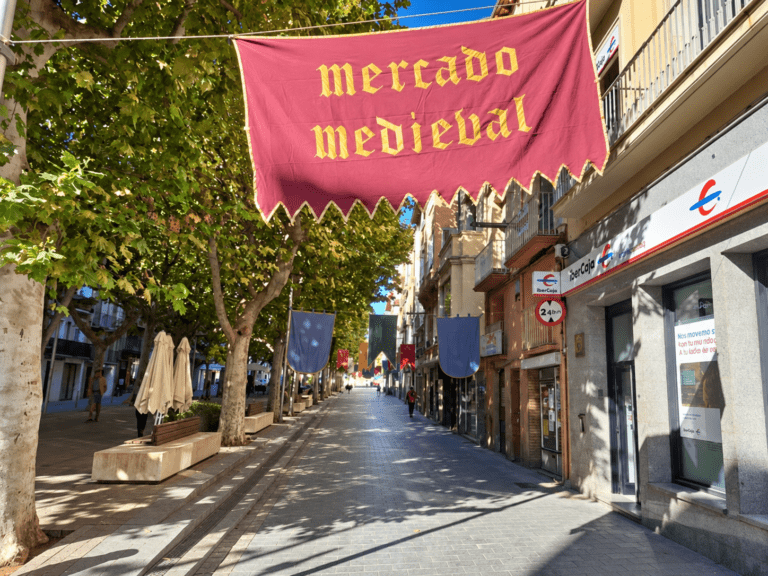 Mercado medieval Barbastro con decoración medieval en una de las calles del centro de la ciudad