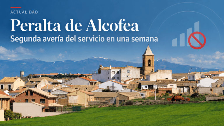 Imagen de Peralta de Alcofea con rótulo sobre la segunda avería del servicio de Movistar en una semana
