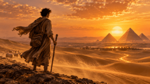 Santiago contempla el desierto y las pirámides en El Alquimista