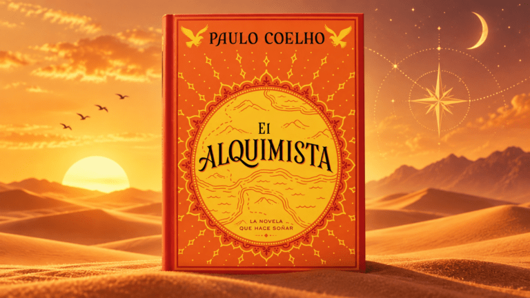 Resumen y reseña completa del libro El Alquimista Portada de El Alquimista de Paulo Coelho sobre un paisaje de desierto