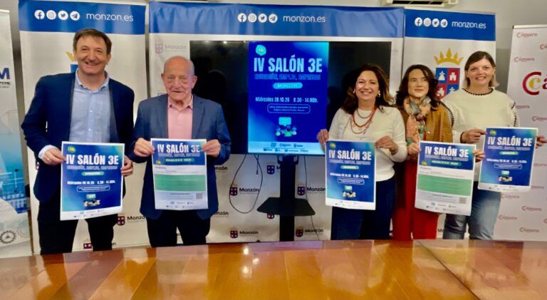 Presentación del IV Salón 3E de Monzón, que reunirá 60 stands, siete centros educativos y empresas de la provincia de Huesca el 28 de octubre.